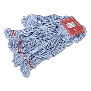 Rubbermaid Commercial Web Foot Wet Mops, Cotton/synthetic, Blue, Large, 5-In. Red Headband, 6/carton (A153BLU)