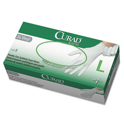 Curad 3g Synthetic Vinyl Exam Gloves, Powder-Free, Large, 100/box (6CUR8236)