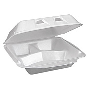 Pactiv SMARTLOCK VENTED FOAM HINGED LID CONTAINERS, WHITE, 7.5 X 8 X 2.63, 3-COMPARTMENT, 150/CARTON (YHLW0703)