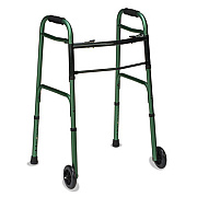 DMI Two-Button Release Folding Walker with Wheels, Adjusts 32" to 38", 250 lb Capacity, Green/Green Ice (80210451200)