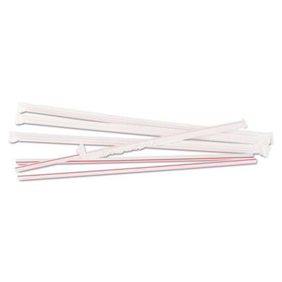 Boardwalk WRAPPED JUMBO STRAWS, 10 1/4", PLASTIC, WHITE W/RED STRIPE, 500/PACK (BWKJSTW1025R4PK)