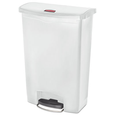 Rubbermaid Commercial Slim Jim Streamline Resin Step-On Container, Front Step Style, 24 gal, Polyethylene, White (1883561)