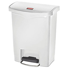 Rubbermaid Commercial Slim Jim Streamline Resin Step-On Container, Front Step Style, 8 gal, Polyethylene, White (1883555)