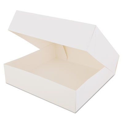 SCT White Window Bakery Boxes with Attached Flip Top, 4-Corner Beers Design, 10 x 10 x 2.5, White, Paper, 200/Carton (24233)