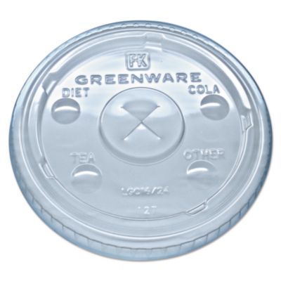 Fabri-Kal Greenware Cold Drink Lids, X-Slot, Fits 16 oz/18 oz/24 oz Cold Cups, Sugarcane, Clear, 1,000/Carton (LGC1624)