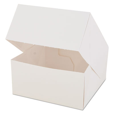 SCT White Window Bakery Boxes with Attached Flip Top, 4-Corner Beers Design, 6 x 6 x 3, White, Paper, 200/Carton (24023)