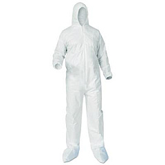 KleenGuard A35 Liquid and Particle Protection Coveralls, Zipper Front, Hood/Boots, Elastic Wrists/Ankles, Large, White, 25/Carton (38949)
