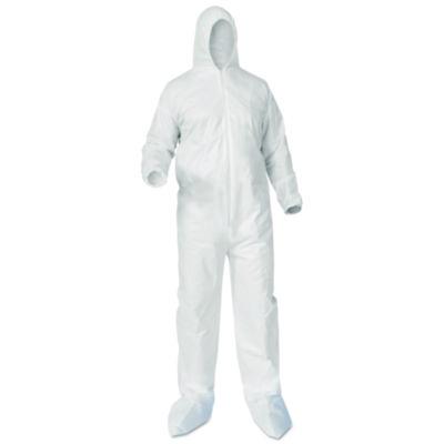 KleenGuard A35 Liquid and Particle Protection Coveralls, Zipper Front, Hood/Boots, Elastic Wrists/Ankles, Large, White, 25/Carton (38949)