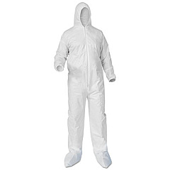 KleenGuard A35 Liquid and Particle Protection Coveralls, Zipper Front, Hood/Boots, Elastic Wrists/Ankles, 5X-Large, White, 25/Carton (38954)