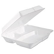 Dart Foam Hinged Lid Container, 3 Compartments, 9.3 x 9.5 x 3, White, 100/Bag, 2 Bag/Carton (95HTPF3R)