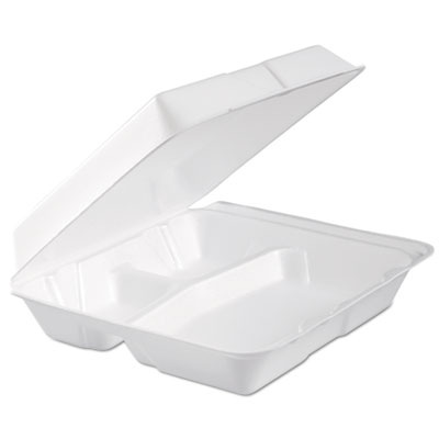 Dart Foam Hinged Lid Container, 3 Compartments, 9.3 x 9.5 x 3, White, 100/Bag, 2 Bag/Carton (95HTPF3R)