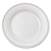 WNA Masterpiece Plastic Plates, 6 In., White W/silver Accents, Round, 120/carton (RSM61210WS)