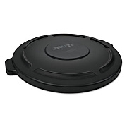 Rubbermaid Commercial BRUTE Self-Draining Flat Top Lids for 55 gal Round BRUTE Containers, 27.64" Diameter, Black, 3/Carton (1779738)