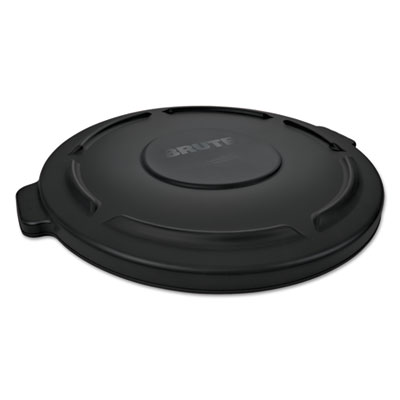 Rubbermaid Commercial BRUTE Self-Draining Flat Top Lids for 55 gal Round BRUTE Containers, 27.64" Diameter, Black, 3/Carton (1779738)