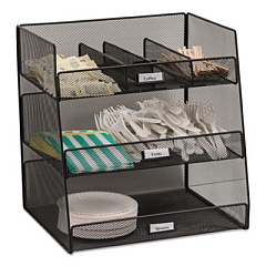 Safco Onyx Breakroom Organizers, 3 Compartments,14.63 x 11.75 x 15, Steel Mesh, Black (3293BL)