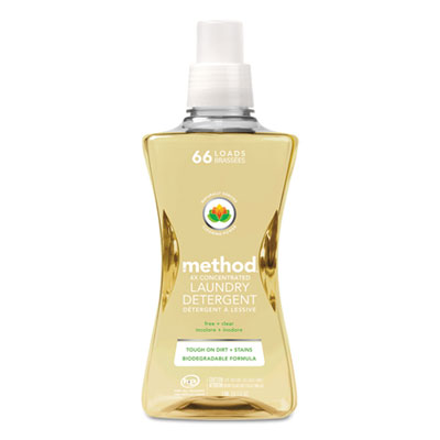 Method 4X Concentrated Laundry Detergent, Free and Clear, 53.5 oz Bottle, 4/Carton (01491)