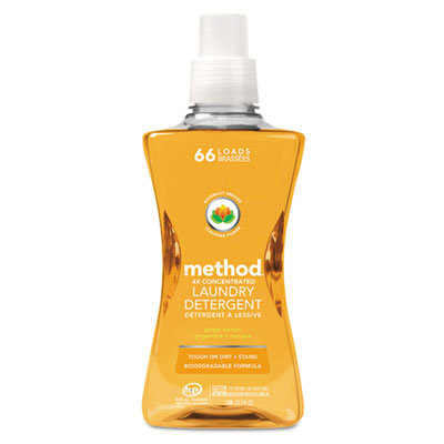 Method 4X Concentrated Laundry Detergent, Ginger Mango, 53.5 oz Bottle, 4/Carton (01490)