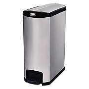 Rubbermaid Commercial Slim Jim Stainless Steel Step-On Container, End Step Style, 8 Gal, Black (1901986)