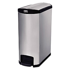 Rubbermaid Commercial Slim Jim Stainless Steel Step-On Container, End Step Style, 8 Gal, Black (1901986)