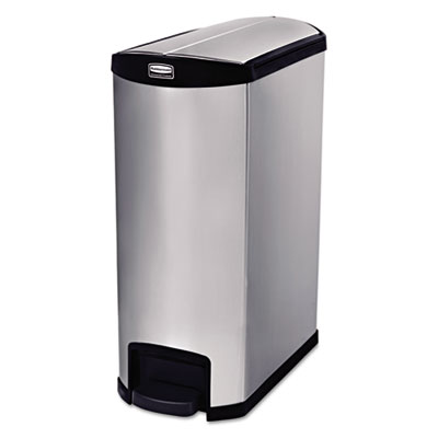 Rubbermaid Commercial Slim Jim Stainless Steel Step-On Container, End Step Style, 8 Gal, Black (1901986)