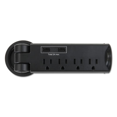 Safco Pull-Up Power Module, 4 outlets, 2 USB Ports, 8 ft Cord, Black (2069BL)