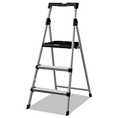 Louisville ALUMINUM STEP STOOL LADDER, 3-STEP, 225 LB CAPACITY, 20W X 31 SPREAD X 47H, SILVER (BXL226003S)