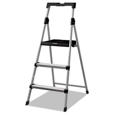 Louisville ALUMINUM STEP STOOL LADDER, 3-STEP, 225 LB CAPACITY, 20W X 31 SPREAD X 47H, SILVER (BXL226003S)