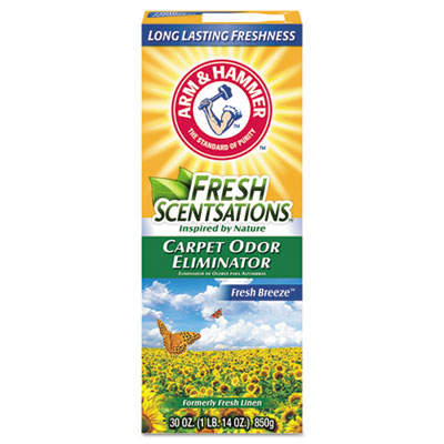 Arm & Hammer Fresh Scentsations Carpet Odor Eliminator, Fresh Breeze, 30 oz Box, 6/Carton (3320011536)