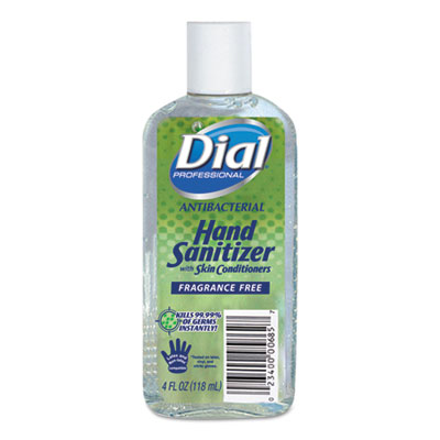 Dial Professional Antibacterial with Moisturizers Gel Hand Sanitizer, 4 oz Flip-Top Bottle, Fragrance-Free, 24/Carton (00685)