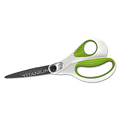 Westcott CarboTitanium Bonded Scissors, 8" Long, 3.25" Cut Length, White/Green Straight Handle (16447)