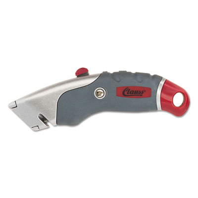 Clauss Titanium Auto-Retract Utility Knife, Gray/Red, 2 3/10" Blade (18966)