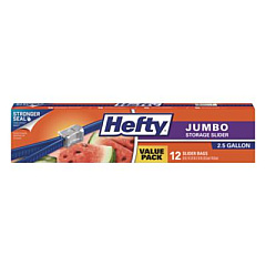 Hefty Slider Food Storage Bags, Jumbo, 14.38" x 9", Clear, 12/Box (R83812)