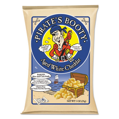 Pirate's Booty Puffs, Aged White Cheddar, 1 oz Bag, 24/Carton (601049)