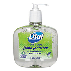 Dial Professional Antibacterial with Moisturizers Gel Hand Sanitizer, 16 oz Pump Bottle, Fragrance-Free, 8/Carton (00213)