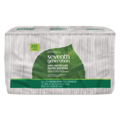 Seventh Generation 100% Recycled Napkins, 1-Ply, 11.5 x 12.5, White, 250/Pack (13713PK)