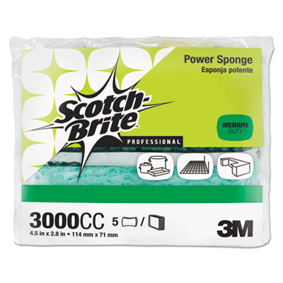Scotch-Brite PROFESSIONAL Power Sponge 3000, 2.8 x 4.5, 0.6" Thick, Blue/Teal, 5/Pack (3000CC)