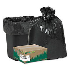 Earthsense Commercial Linear Low Density Recycled Can Liners, 10 gal, 0.85 mil, 24" x 23", Black, 25 Bags/Roll, 20 Rolls/Carton (RNW2410)