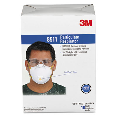 3M Particulate Respirator w/Cool Flow Exhalation Valve, Standard Size, 10/Box (8511)