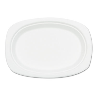 NatureHouse Compostable Sugarcane Bagasse Oval Plate, 9 x 6.5, White, 50/Pack (P009)