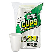 Dart Small Foam Drink Cups, 12 oz, White, 24/Bag, 12 Bags/Carton (12JP24)