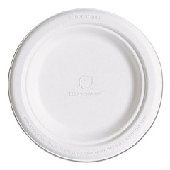 Eco-Products Renewable and Compostable Sugarcane Plates, 6" dia, Natural White, 1,000/Carton (EPP016CT)