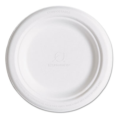 Eco-Products Renewable and Compostable Sugarcane Plates, 6" dia, Natural White, 1,000/Carton (EPP016CT)