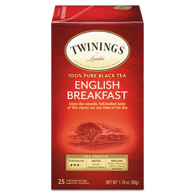 TWININGS Tea Bags, English Breakfast, 1.76 oz, 25/Box (09181)