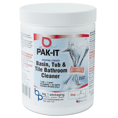 PAK-IT Basin, Tub and Tile Cleaner, Ocean, 4 oz Packets, 20/Jar, 12 Jar/Carton (5722102020CT)