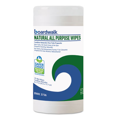 Boardwalk Natural All Purpose Wipes, 7 x 8, Unscented, 75/Canister (BWK4736EA)