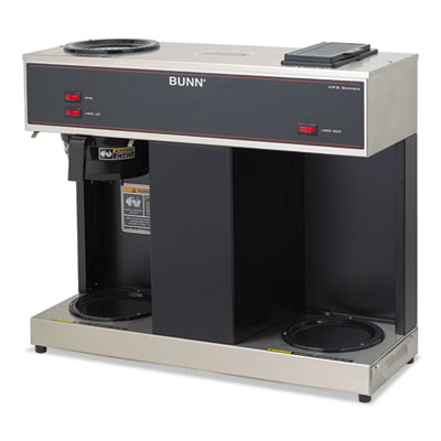 BUNN Pour-O-Matic Three-Burner Pour-Over Coffee Brewer, 12-Cup, Stainless Steel, Black (VPS)