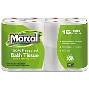 Marcal 100% Recycled Two-Ply Bath Tissue, Septic Safe, White, 168 Sheets/Roll, 16 Rolls/Pack (1646616PK)