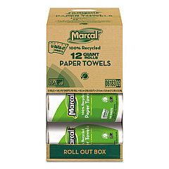 Marcal 100% Premium Recycled Kitchen Roll Towels, Roll Out Box, 2 Ply, 11 x 5.5, White, 140 Sheets, 12 Rolls/Carton (6183)