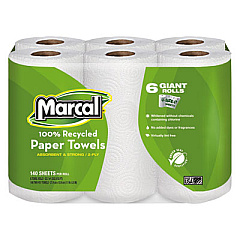 Marcal 100% Premium Recycled Kitchen Roll Towels, 2 Ply, 11 x 5.5, White, 140/Roll, 24 Rolls/Carton (6181CT)