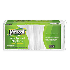 Marcal 100% Recycled Luncheon Napkins, 1-Ply, 11.4 x 12.5, White, 400/Pack (6506PK)